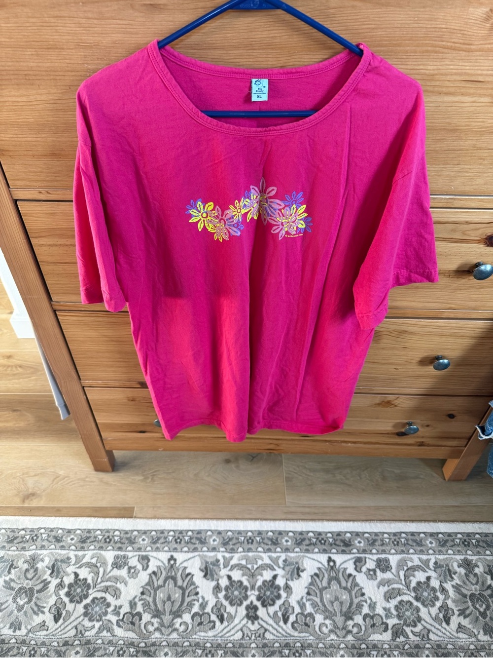 Women’s Bright Pink Short Sleeve Tee with Floral Design